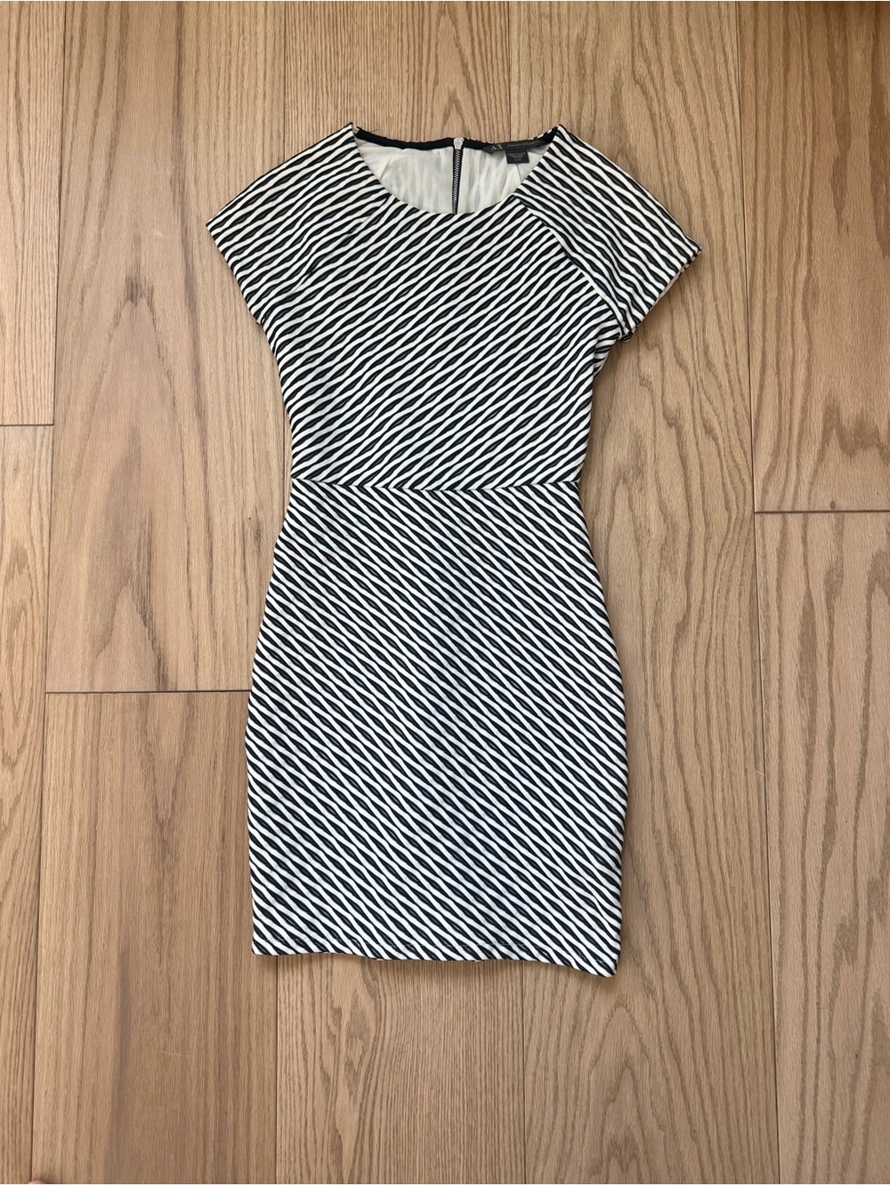 Armani Exchange Black and White Diagonal Stripe Mini Dress